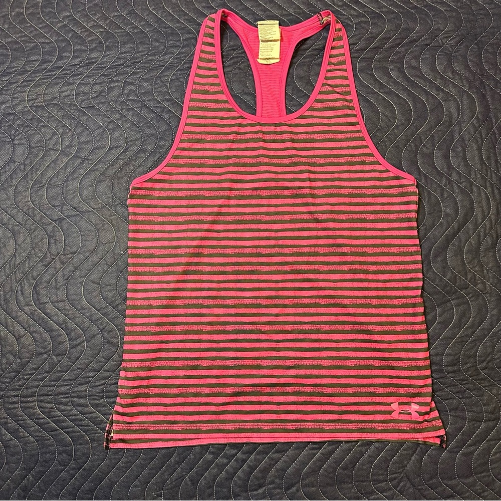 Under Armour Racerback Tank Top Loose Fit Heat Gear Girls Sz Youth XL Pink Poly